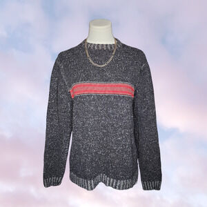 Vtg Transnine Y2k Dark Gray Wool Cotton Red Stripe Grunge Skate Sweater Sz M